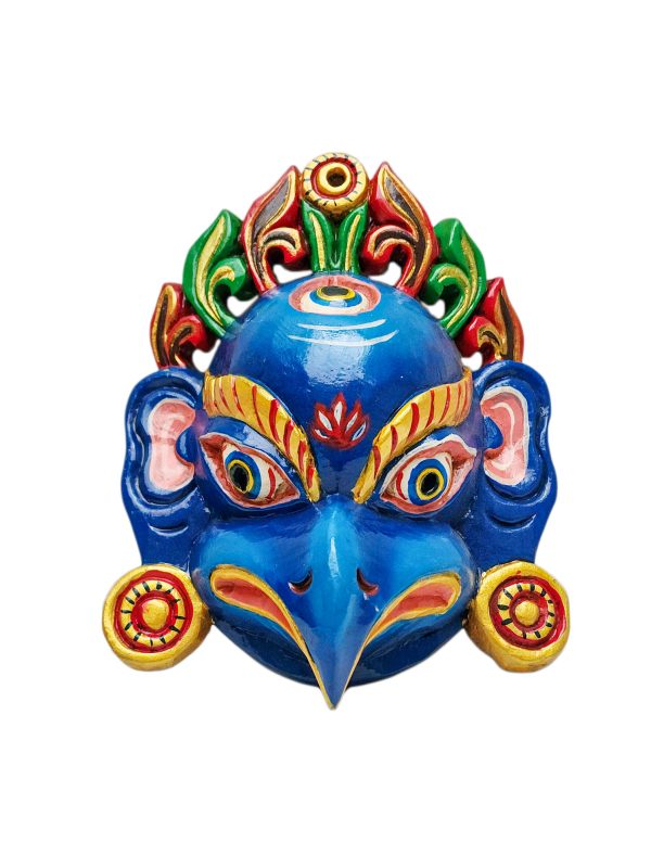 Buddhist Wooden Mask with Garuda – Tibetan Style with Traditional Colors