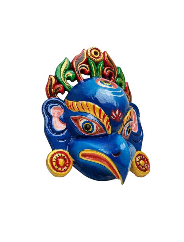 Buddhist Wooden Mask with Garuda – Tibetan Style with Traditional Colors