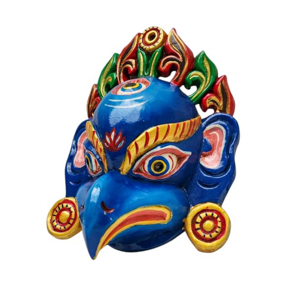 Buddhist Wooden Mask with Garuda – Tibetan Style with Traditional Colors