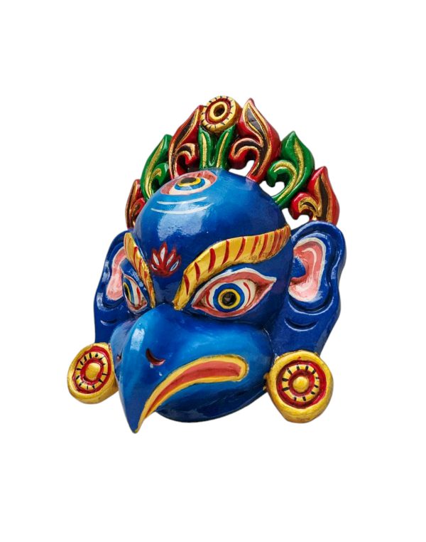 Buddhist Wooden Mask with Garuda – Tibetan Style with Traditional Colors