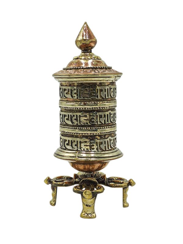 Buddhist Metal Prayer Wheel Table Top, OMPH