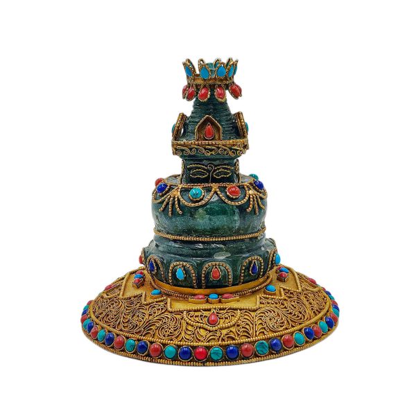 Full Gold Plated Stupa – Buddhist Handmade Statue with Stone Setting