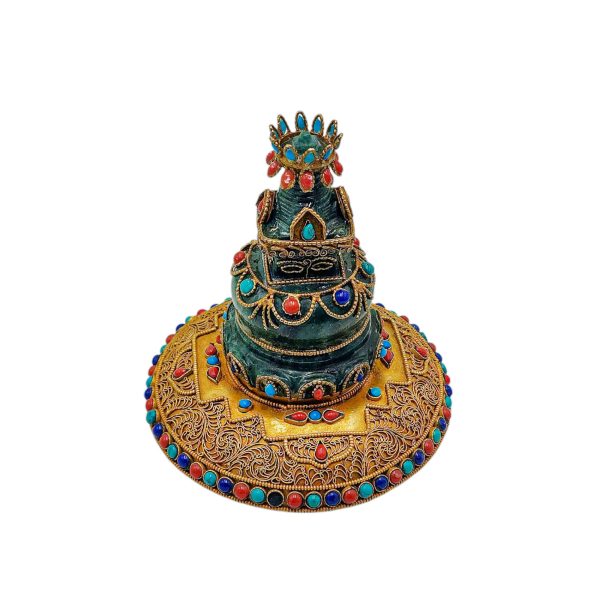 Full Gold Plated Stupa – Buddhist Handmade Statue with Stone Setting