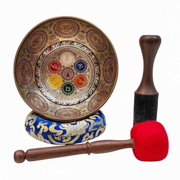 Buddhist Hand-Beaten Singing Bowl – Chakra Carvings