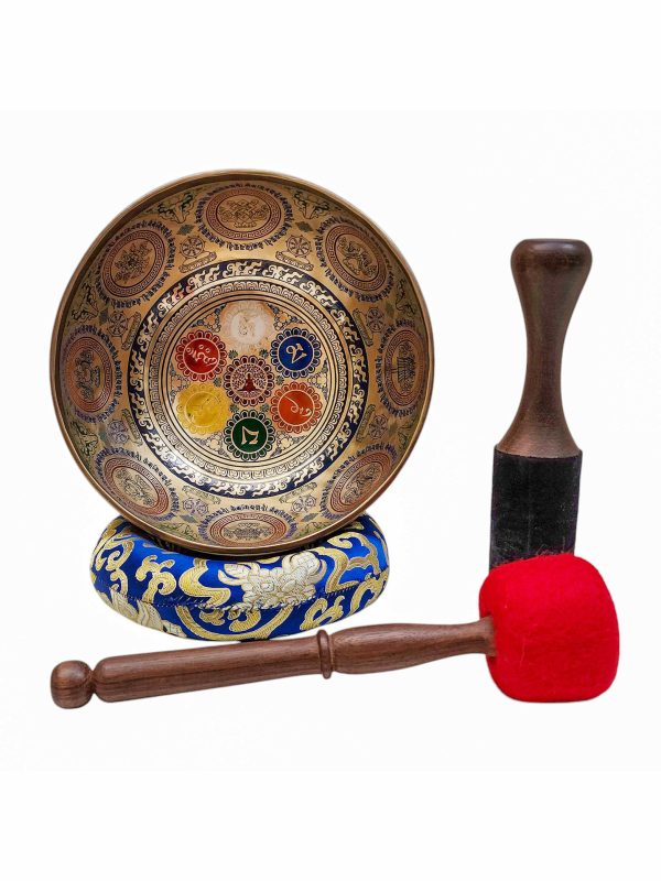 Buddhist Hand-Beaten Singing Bowl – Chakra Carvings