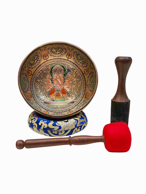 Buddhist Hand-Beaten Singing Bowl – Ganesh Carving