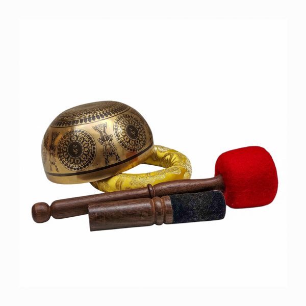 Buddhist Hand-Beaten Singing Bowl – Medicine Buddha Carving