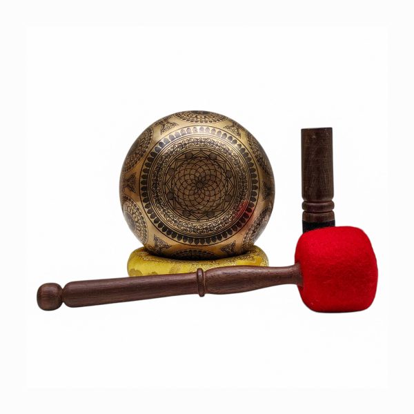 Buddhist Hand-Beaten Singing Bowl – Medicine Buddha Carving