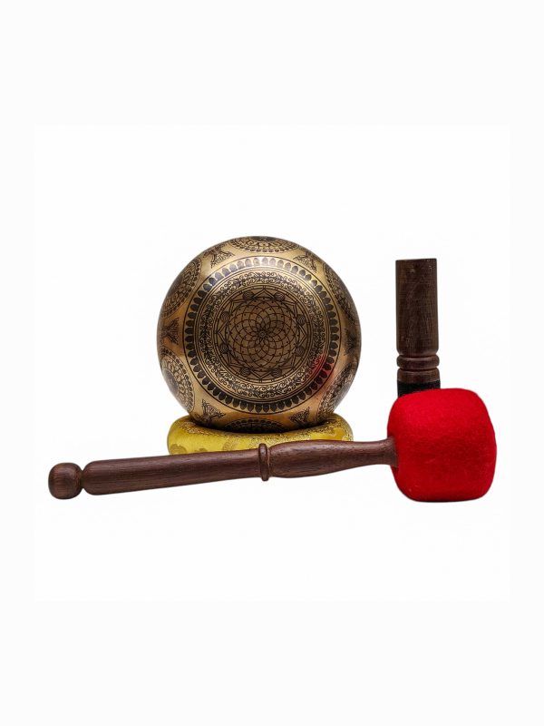 Buddhist Hand-Beaten Singing Bowl – Medicine Buddha Carving