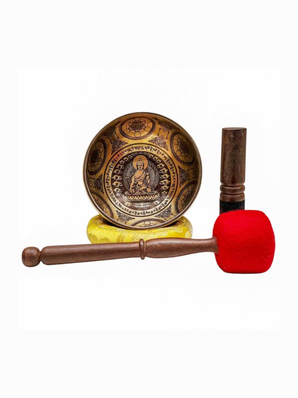 Buddhist Hand-Beaten Singing Bowl – Medicine Buddha Carving