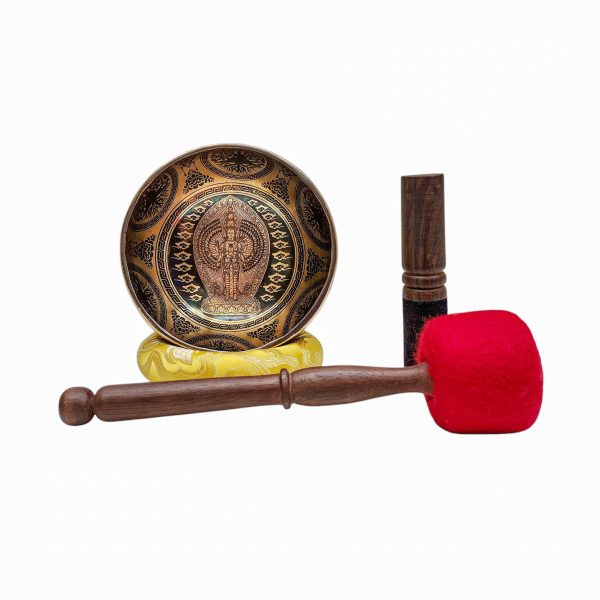Buddhist Hand-Beaten Singing Bowl – Sahasrabhuja Avalokitesvara Carving
