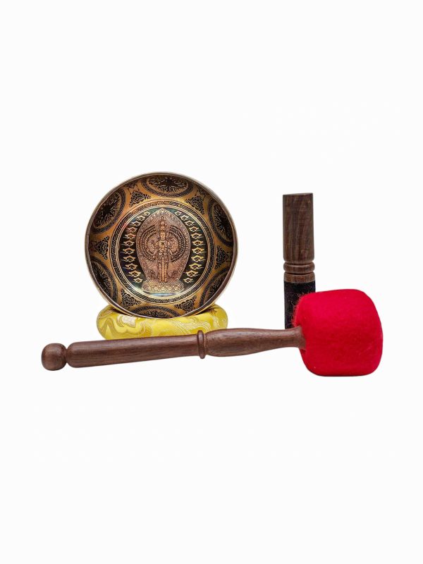 Buddhist Hand-Beaten Singing Bowl – Sahasrabhuja Avalokitesvara Carving