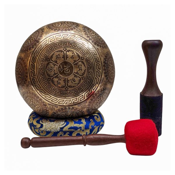 Buddhist Hand-Beaten Singing Bowl – White Tara Carving