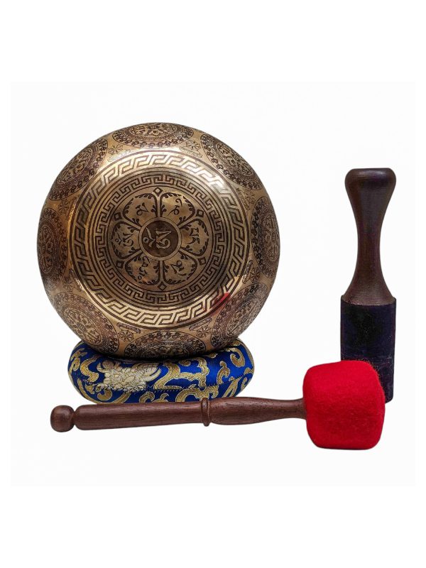 Buddhist Hand-Beaten Singing Bowl – White Tara Carving