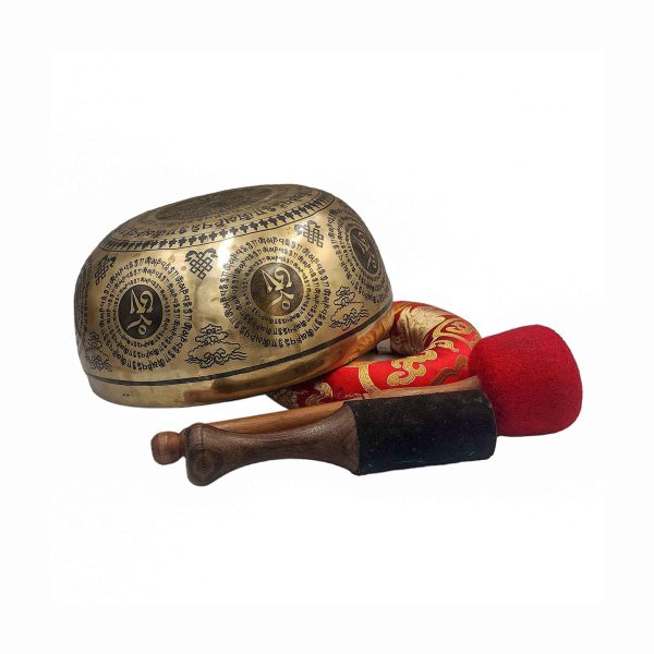 Buddhist Hand-Beaten Singing Bowl – Chenrezig Carving