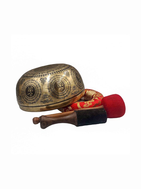 Buddhist Hand-Beaten Singing Bowl – Chenrezig Carving
