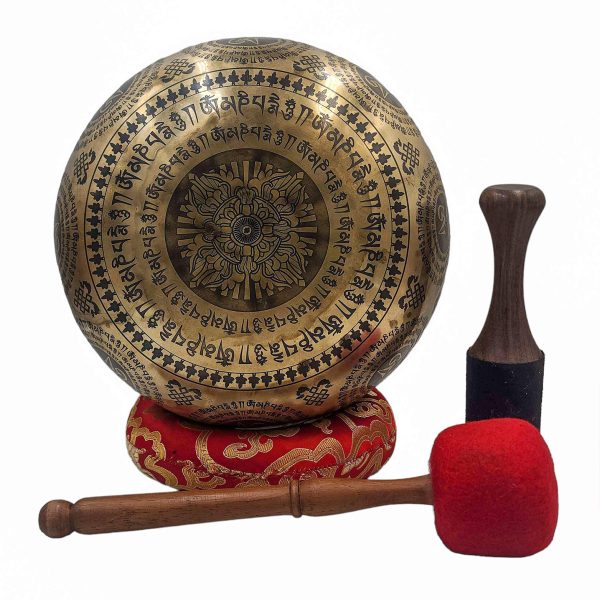 Buddhist Hand-Beaten Singing Bowl – Chenrezig Carving