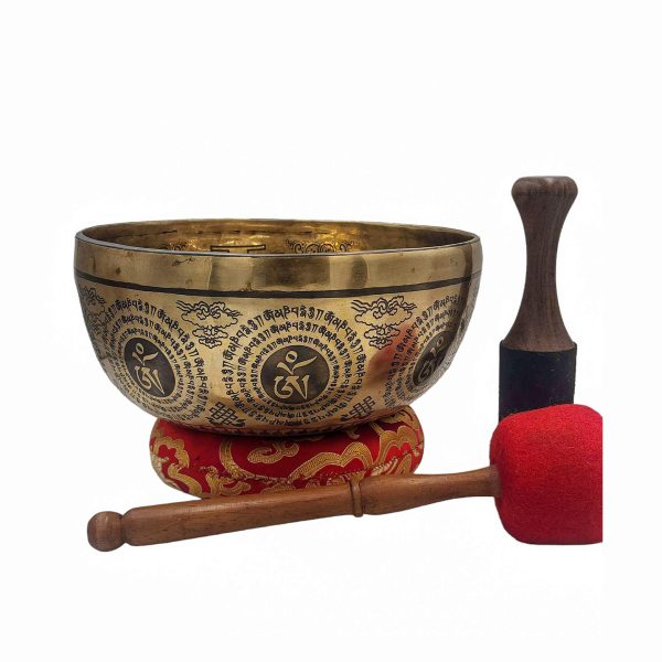 Buddhist Hand-Beaten Singing Bowl – Chenrezig Carving