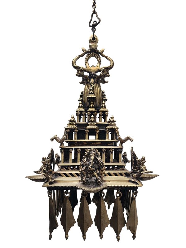 Traditional Handmade Oil Lamp of Krishna Temple with Ganesh Statue