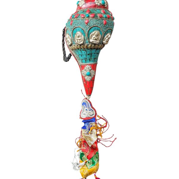 Conch Shell with Pancha Buddha and Stone Setting
