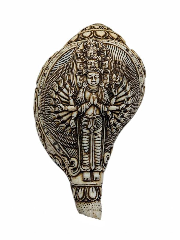 Conch Shell with Sahasrabhuja Avalokitesvara – Hand Carved