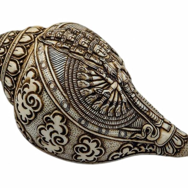 Conch Shell with Sahasrabhuja Avalokitesvara – Hand Carved