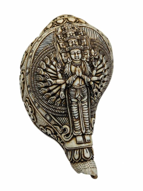 Conch Shell with Sahasrabhuja Avalokitesvara – Hand Carved