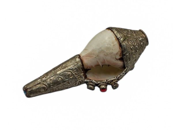 Conch Shell with Stone Setting – White and Silver Color